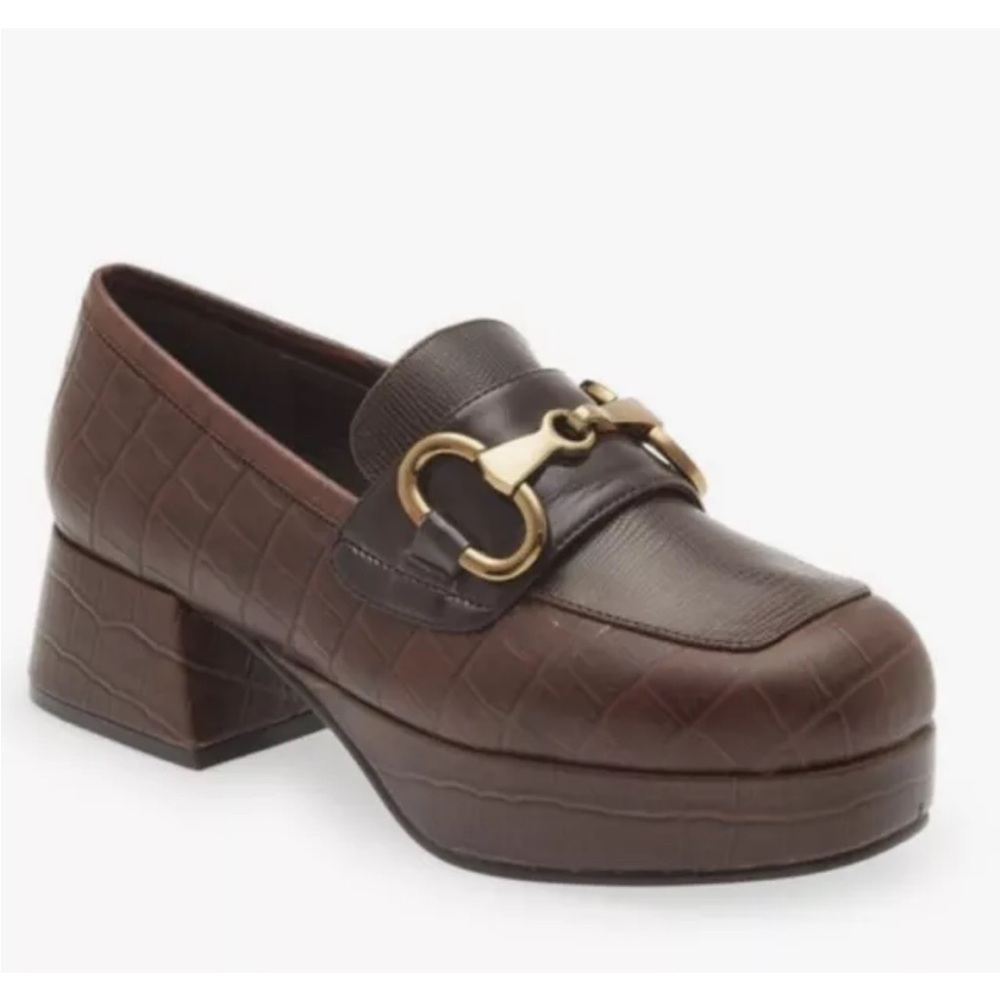 Jeffrey Campbell Womens Student-2 Brown Leather Loafer Heels size 5